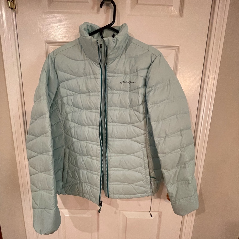 Large Light Baby Blue Eddie Bauer Nylon, Polyester, & Down Jacket CirrusLite
